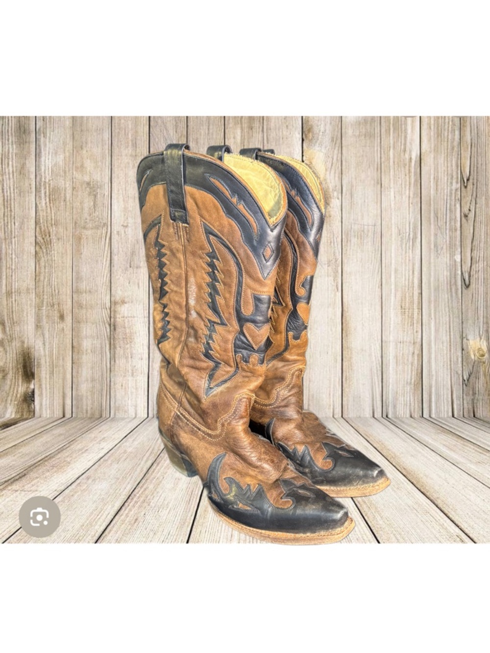 Classic Brown and Black Leather Western Heeled Boots - Women's